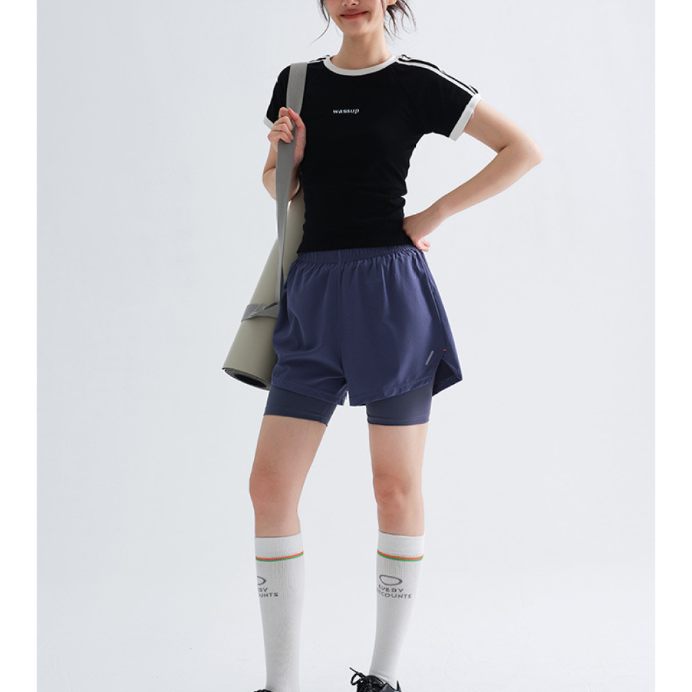 Running Gear Junior - Celana Pendek Olahraga Wanita Lapisan Ganda